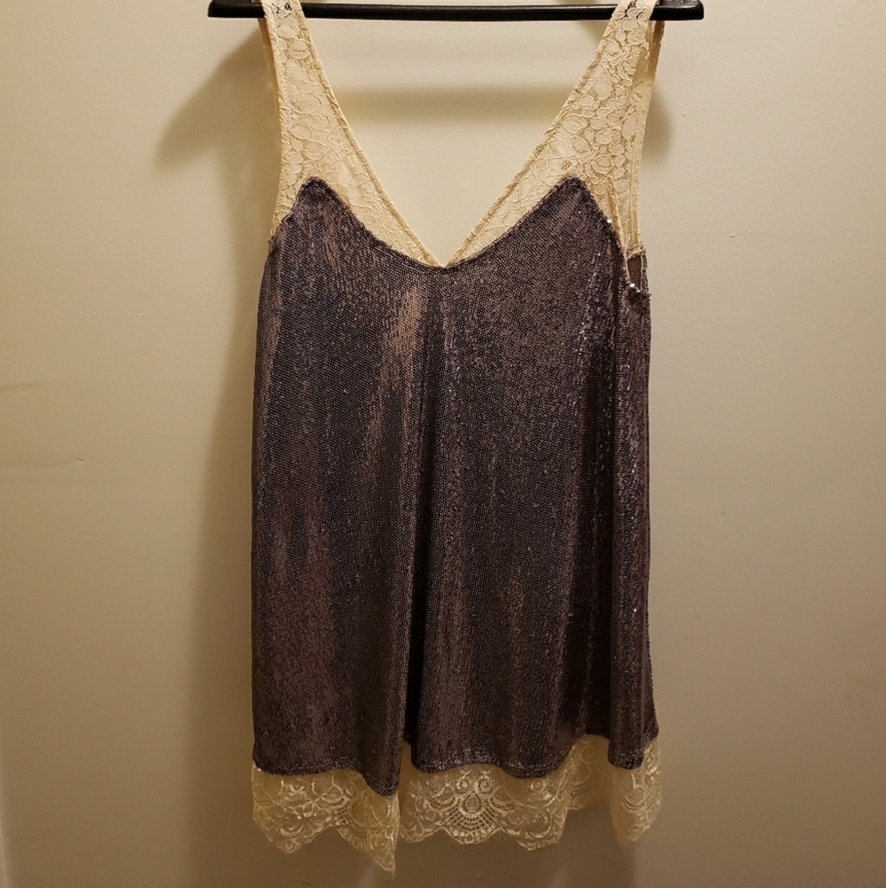 Intimately Free People Lilac Sequin and Lace Tank Top New With Tags Size XS